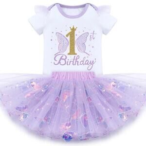 1st Birthday Outfit Baby Girl Sequin Butterfly Tutu Skirt Cake Smash Photo Shoot